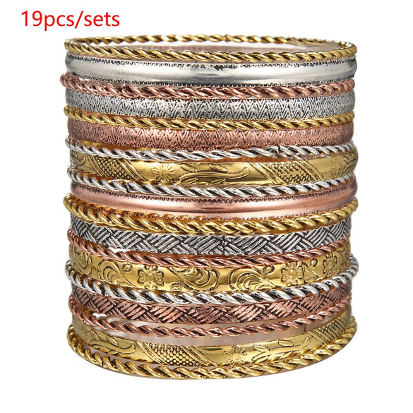 Wholesale Alloy Geometric Electroplated Multilayer Stacked Unisex And Women's Bracelet 6Piece Set