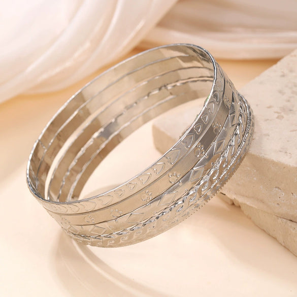 Wholesale Alloy Geometric Electroplated Multilayer Stacked Unisex And Women's Bracelet 6Piece Set