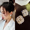 Wholesale Alloy Geometric Electroplated S925 Silver Square Earrings With Rhinestone And Pearl For Women