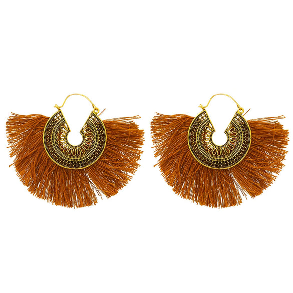 Wholesale Alloy Geometric Fan Shaped Tassel Earrings With Electroplating Retro Bohemian Style Fashion Jewelry