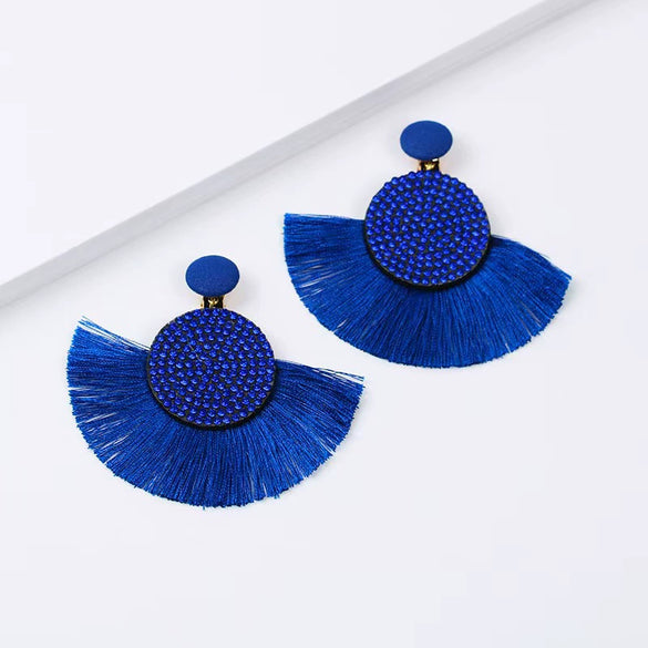 Wholesale Alloy Geometric Fan Shaped Tassel Earrings With Electroplating Retro Bohemian Style Fashion Jewelry
