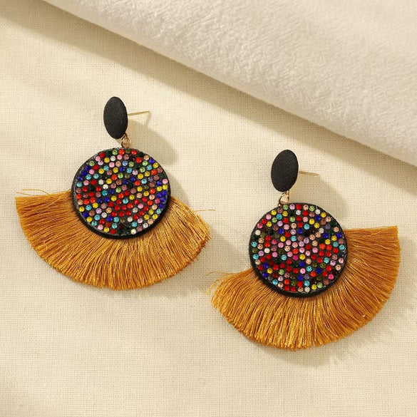 Wholesale Alloy Geometric Fan Shaped Tassel Earrings With Electroplating Retro Bohemian Style Fashion Jewelry