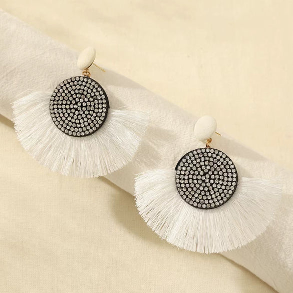 Wholesale Alloy Geometric Fan Shaped Tassel Earrings With Electroplating Retro Bohemian Style Fashion Jewelry