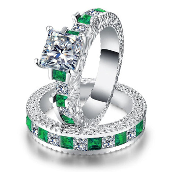 Wholesale Alloy Geometric Fashion Ol Women's Square Diamond Zircon Ring Set With Electroplating
