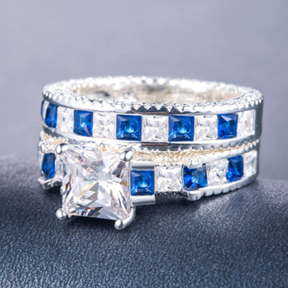 Wholesale Alloy Geometric Fashion Ol Women's Square Diamond Zircon Ring Set With Electroplating