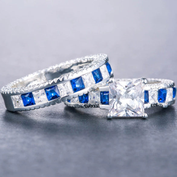 Wholesale Alloy Geometric Fashion Ol Women's Square Diamond Zircon Ring Set With Electroplating