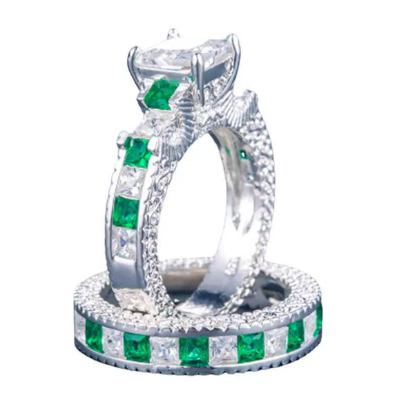 Wholesale Alloy Geometric Fashion Ol Women's Square Diamond Zircon Ring Set With Electroplating