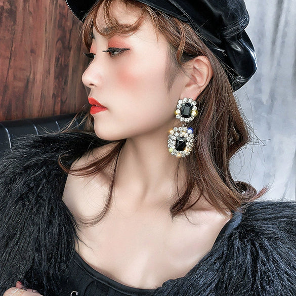 Wholesale Alloy Geometric Full Diamond Exaggerated Heavy Industry Retro Cold Style Light Luxury Earrings For Women