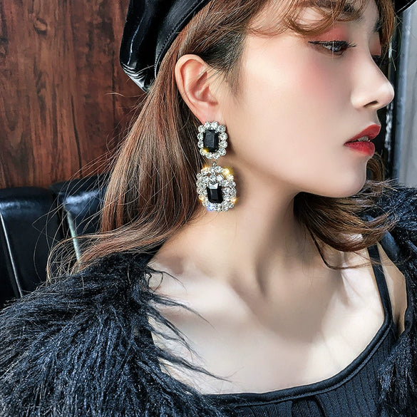 Wholesale Alloy Geometric Full Diamond Exaggerated Heavy Industry Retro Cold Style Light Luxury Earrings For Women
