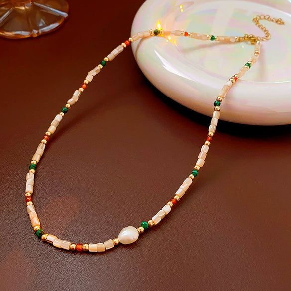 Wholesale Alloy Geometric Handmade Versatile Clavicle Chain Beaded Pearl Necklace