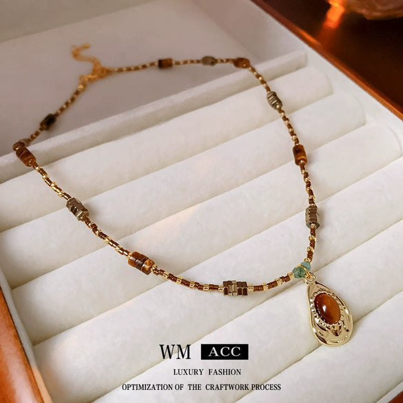 Wholesale Alloy Geometric Handmade Versatile Clavicle Chain Beaded Pearl Necklace