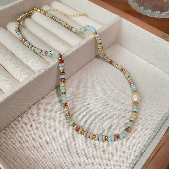 Wholesale Alloy Geometric Handmade Versatile Clavicle Chain Beaded Pearl Necklace