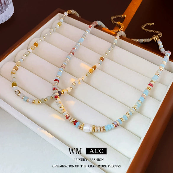 Wholesale Alloy Geometric Handmade Versatile Clavicle Chain Beaded Pearl Necklace