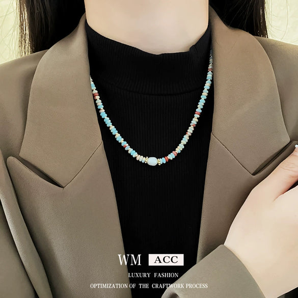 Wholesale Alloy Geometric Handmade Versatile Clavicle Chain Beaded Pearl Necklace