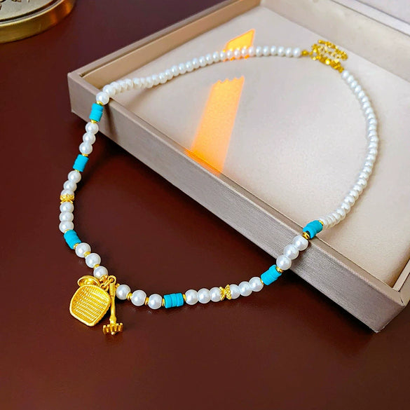 Wholesale Alloy Geometric Handmade Versatile Clavicle Chain Beaded Pearl Necklace