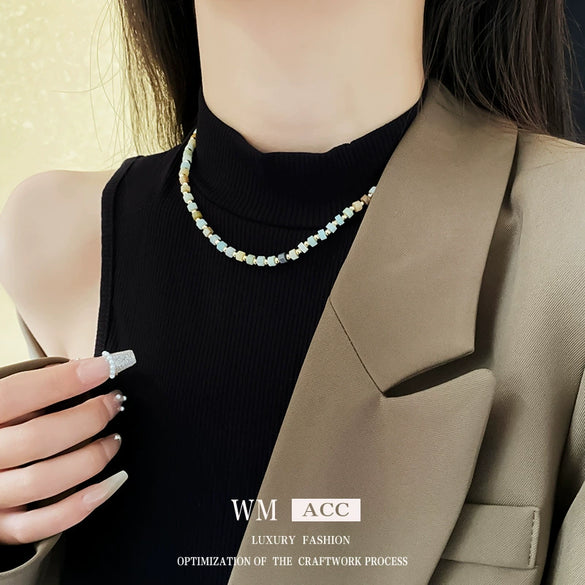 Wholesale Alloy Geometric Handmade Versatile Clavicle Chain Beaded Pearl Necklace