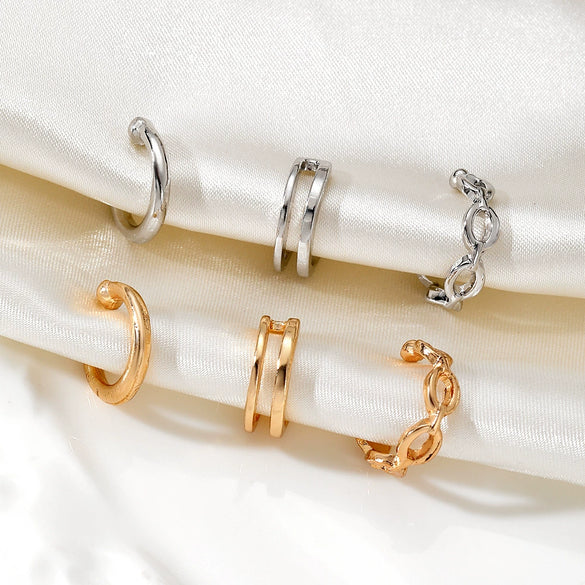 Wholesale Alloy Geometric Hollow Chain Ushaped Ear Clip For Women Electroplated Simple Cold Style Earrings