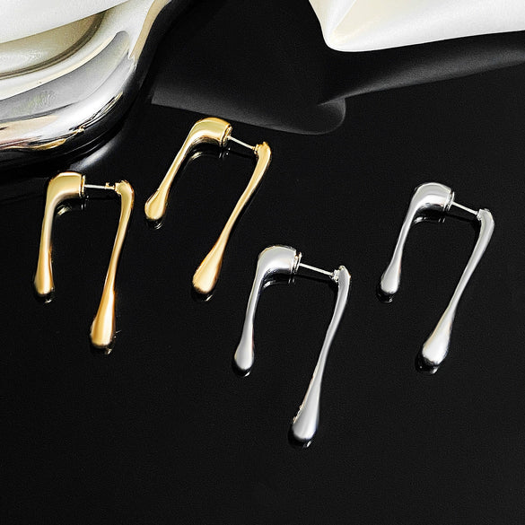 Wholesale Alloy Geometric Irregular Line Water Drop Earrings For Women With Electroplating