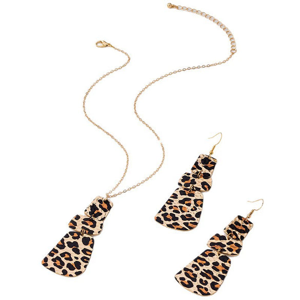 Wholesale Alloy Geometric Leopard Print Round Pendant Necklace And Earring Set Electroplated Women's Jewelry