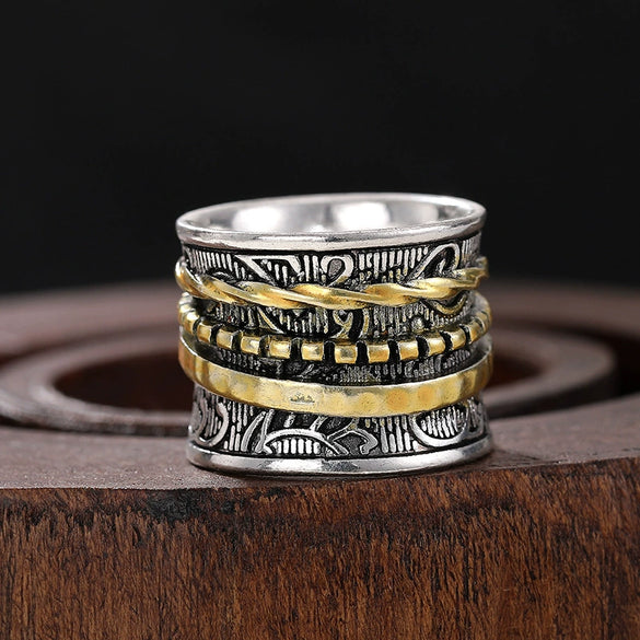 Wholesale Alloy Geometric Line Vintage Ring With Leaves Pattern And Electroplating Treatment For Women
