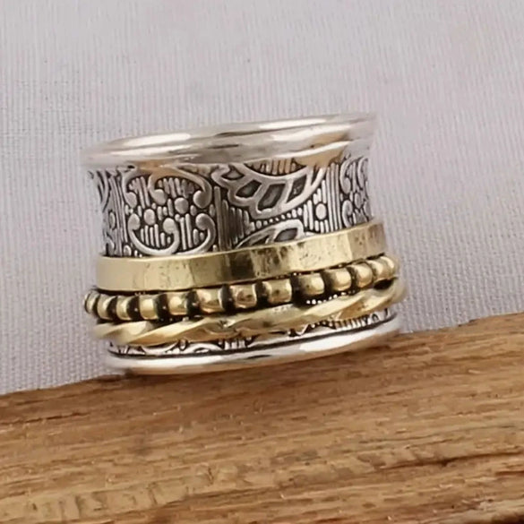 Wholesale Alloy Geometric Line Vintage Ring With Leaves Pattern And Electroplating Treatment For Women