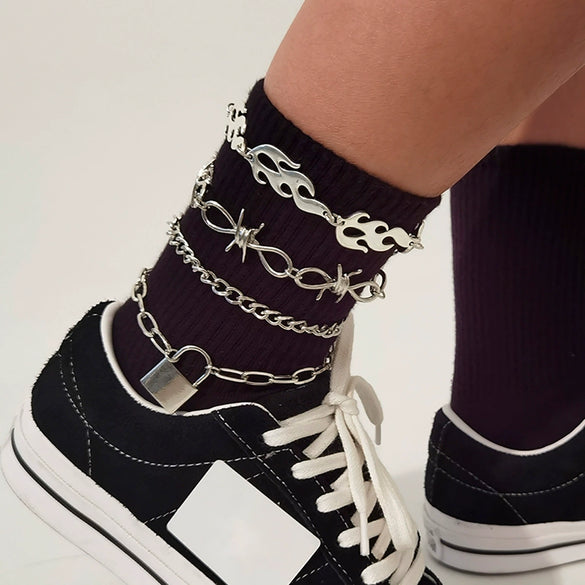 Wholesale Alloy Geometric Multi Layer Tassel Hip Hop Anklet For Women