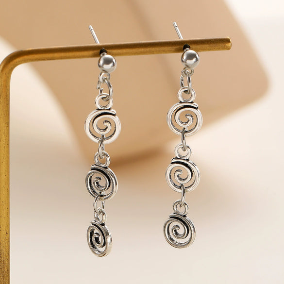 Wholesale Alloy Geometric Oval Spiral Hollow Pendant Earrings For Women Electroplated Retro Bohemian Style
