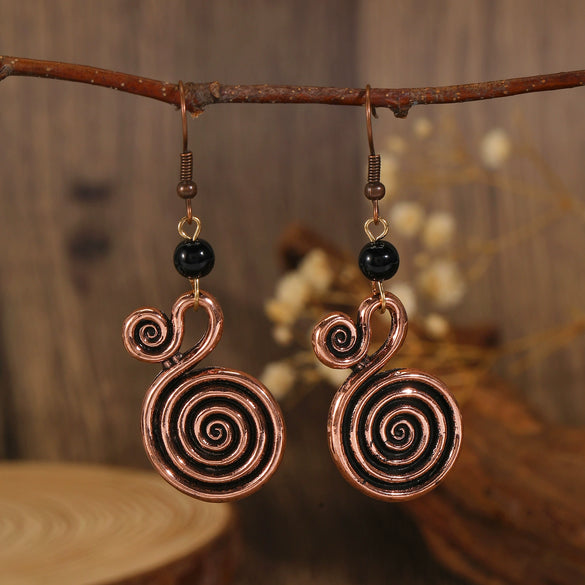 Wholesale Alloy Geometric Oval Spiral Hollow Pendant Earrings For Women Electroplated Retro Bohemian Style