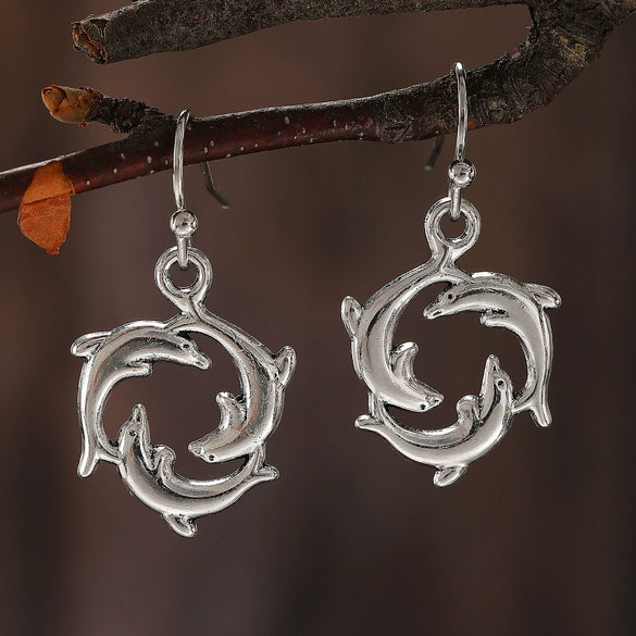 Wholesale Alloy Geometric Oval Spiral Hollow Pendant Earrings For Women Electroplated Retro Bohemian Style
