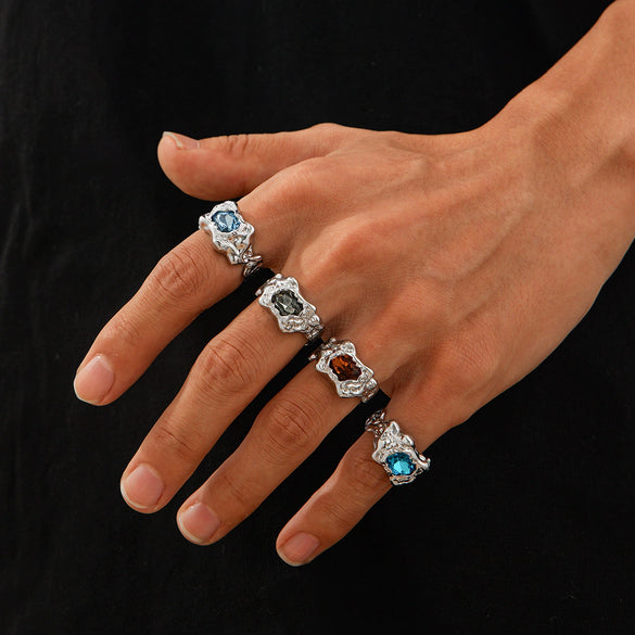 Wholesale Alloy Geometric Pleated Metal Gem Ring For Men With Electroplating Treatment