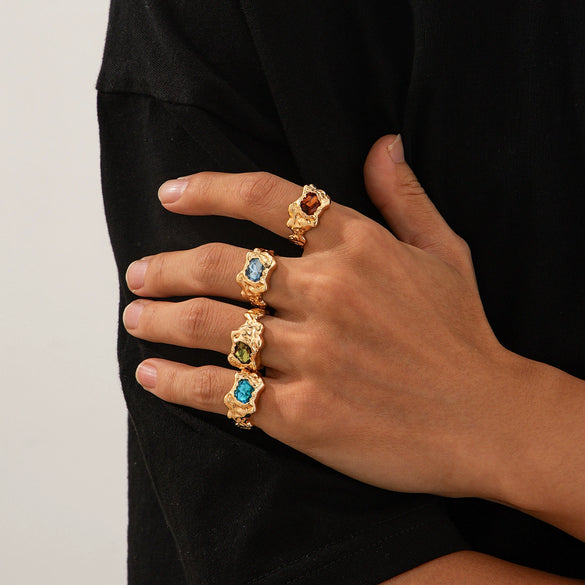 Wholesale Alloy Geometric Pleated Metal Gem Ring For Men With Electroplating Treatment