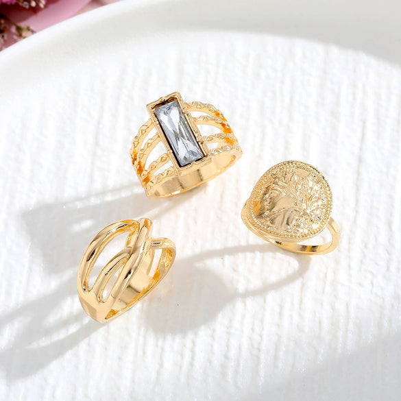 Wholesale Alloy Geometric Relief Portrait Retro Diamond Ring Unisex