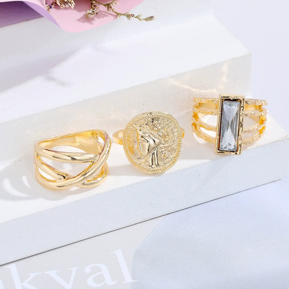 Wholesale Alloy Geometric Relief Portrait Retro Diamond Ring Unisex