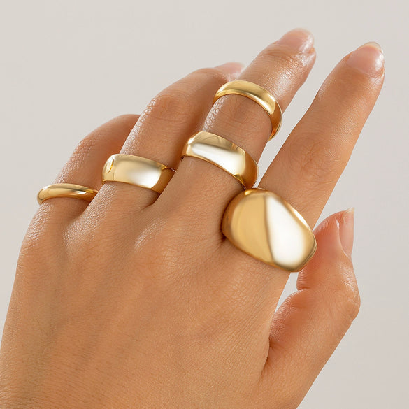 Wholesale Alloy Geometric Retro Electroplated Women's Ring Set With Irregular Smooth Opening Texture