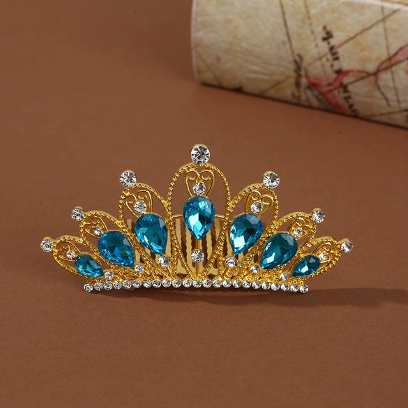 Wholesale Alloy Geometric Rhinestone Comb Crown Electroplated Hair Accessories For Girls