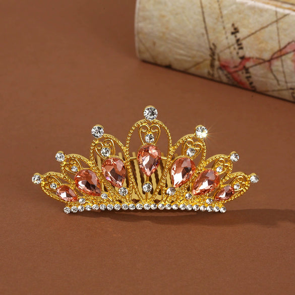 Wholesale Alloy Geometric Rhinestone Comb Crown Electroplated Hair Accessories For Girls