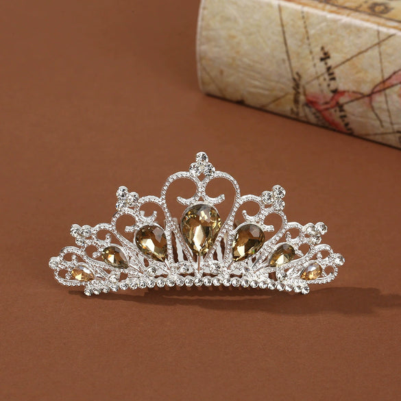 Wholesale Alloy Geometric Rhinestone Comb Crown Electroplated Hair Accessories For Girls