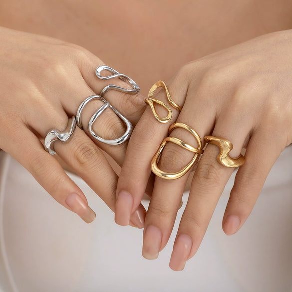 Wholesale Alloy Geometric Ring With Stacking Style And Electroplating Design