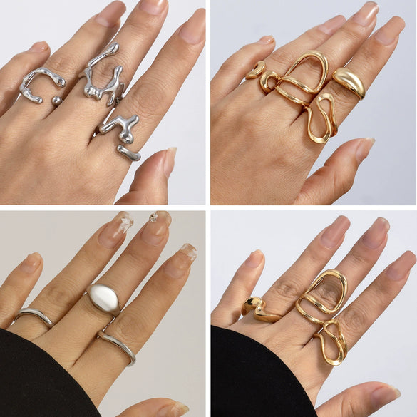 Wholesale Alloy Geometric Ring With Stacking Style And Electroplating Design