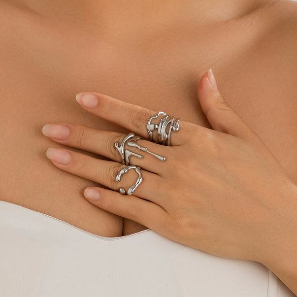 Wholesale Alloy Geometric Ring With Stacking Style And Electroplating Design