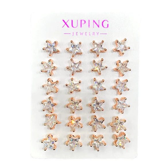 Wholesale Alloy Geometric Round Fivepointed Star Inlaid Zircon Stud Earrings For Women Electroplated Simple Style