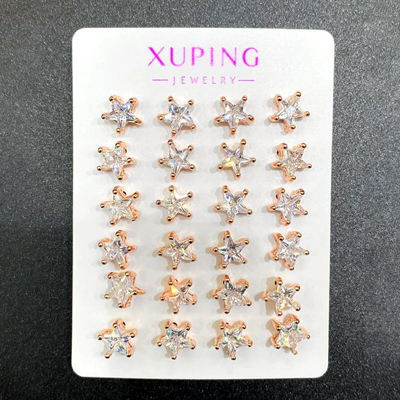 Wholesale Alloy Geometric Round Fivepointed Star Inlaid Zircon Stud Earrings For Women Electroplated Simple Style