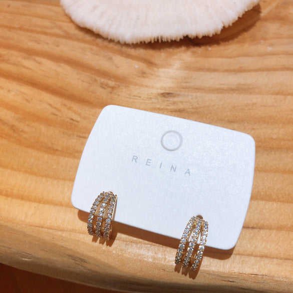 Wholesale Alloy Geometric Semicircular Electroplated Threelayer Microinlaid Women's Earrings With S925 Silver Needle