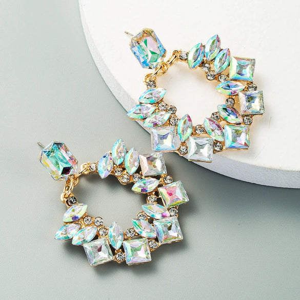 Wholesale Alloy Geometric Shape Inset Rhinestone Earrings With Diamond Design