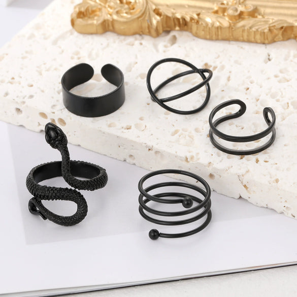 Wholesale Alloy Geometric Snake Cross Spiral Joint Ring Set Creative Retro Electroplated Unisex