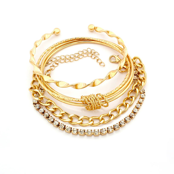 Wholesale Alloy Geometric Spiral Twist Metal Bracelet With Rhinestones And Electroplating For Women