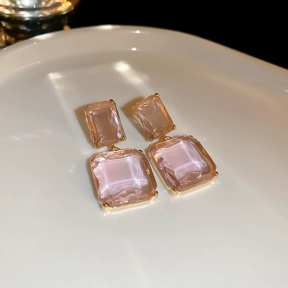 Wholesale Alloy Geometric Square Diamondencrusted Earrings Sophisticated Style