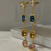 Wholesale Alloy Geometric Square Gem Tassel Earrings For Women With Electroplating Treatment Light Luxury And High Grade Style
