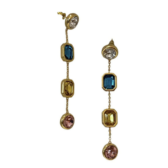 Wholesale Alloy Geometric Square Gem Tassel Earrings For Women With Electroplating Treatment Light Luxury And High Grade Style