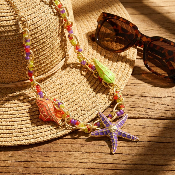 Wholesale Alloy Geometric Starfish Necklace And Earring Set Electroplated Women's Casual Accessories
